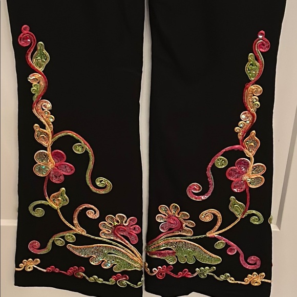 Embroidered Colourful Black Sequin Pants, size L - Picture 3 of 6